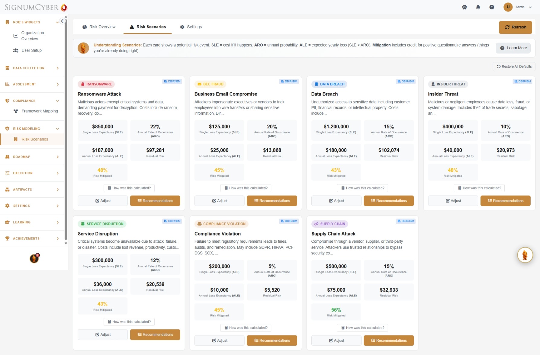 Risk Scenarios Screenshot